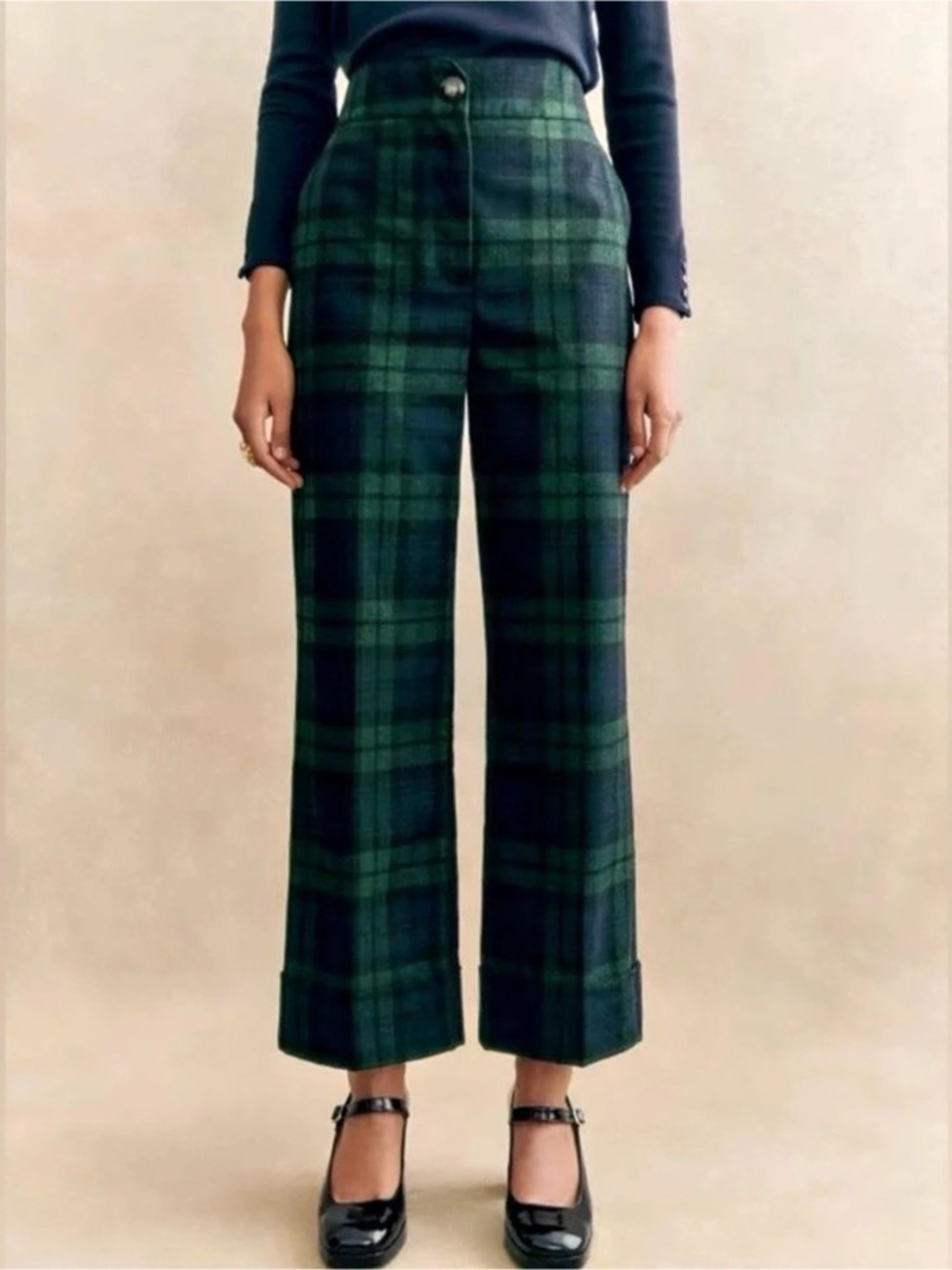 ISO - SEZANE DAMON Plaid Wide Leg Pants in navy tartan size 8